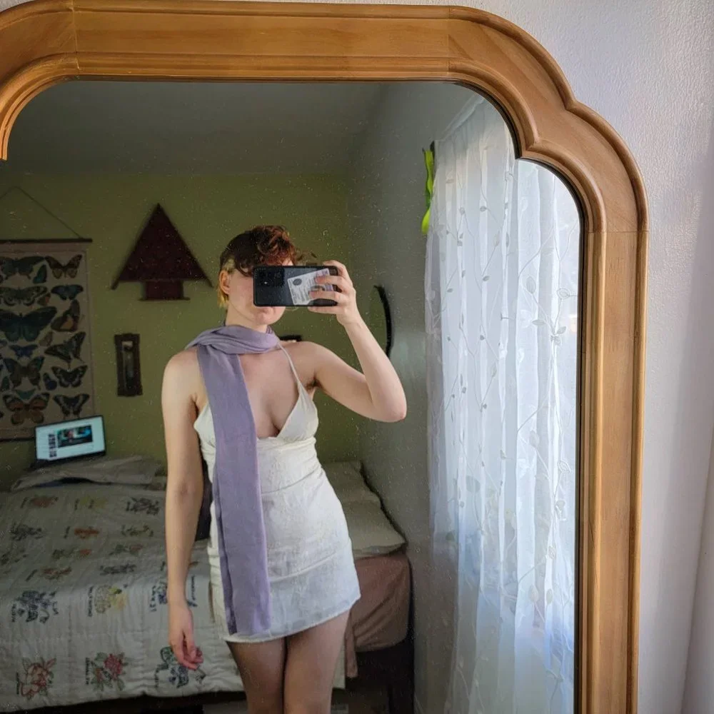 lilac silk and cashmere knit long scarf - Picture 2 of 4